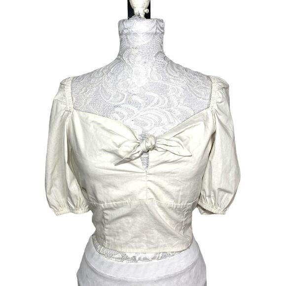 Vero Moda Sweat Heart Tie Knot Blouse Birch Women Large Organic Cotton NWT - Picture 1 of 10